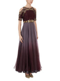 Grey Maroon Embroidered Gown