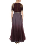 Grey Maroon Embroidered Gown