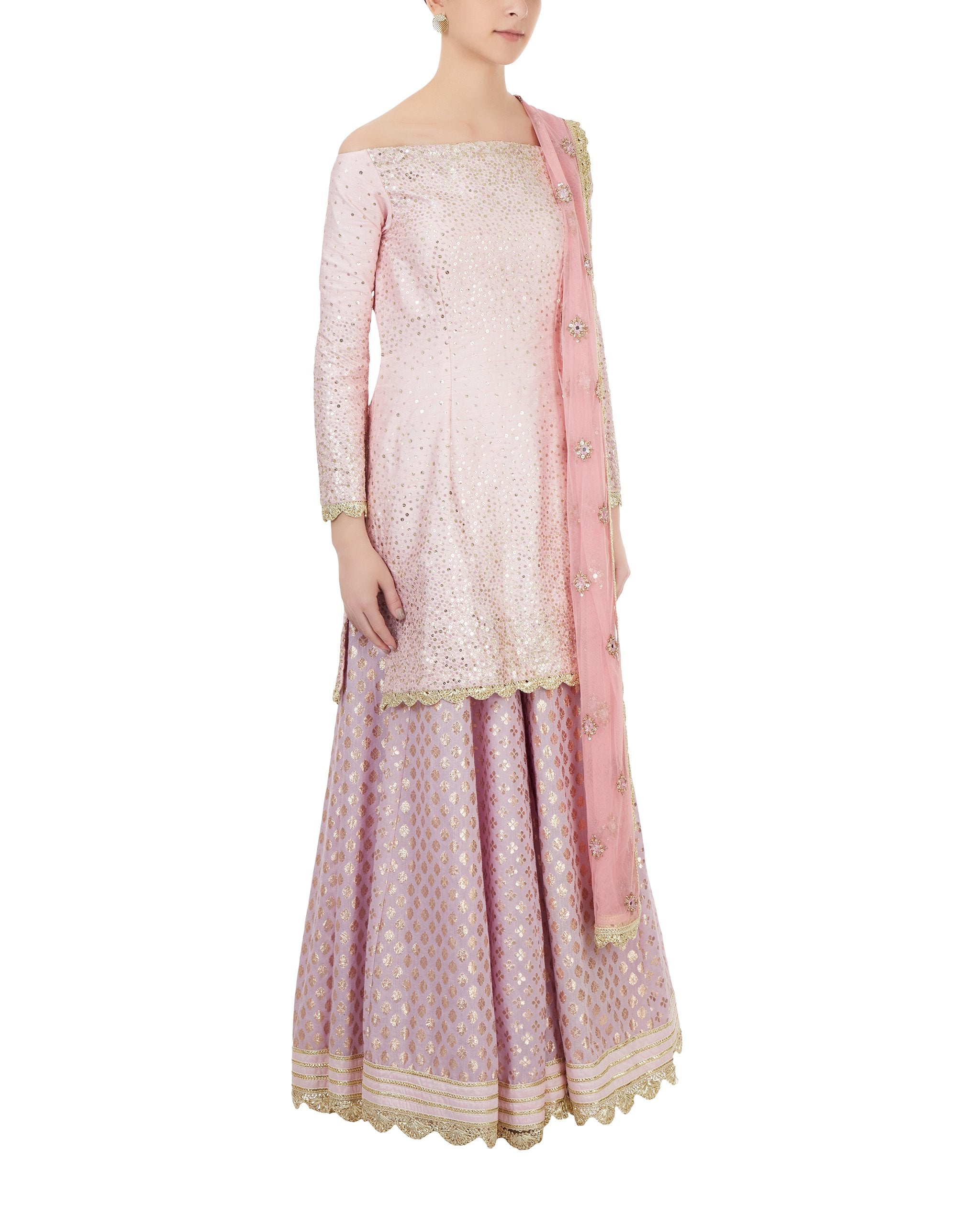 Lilac Chanderi Sharara Set