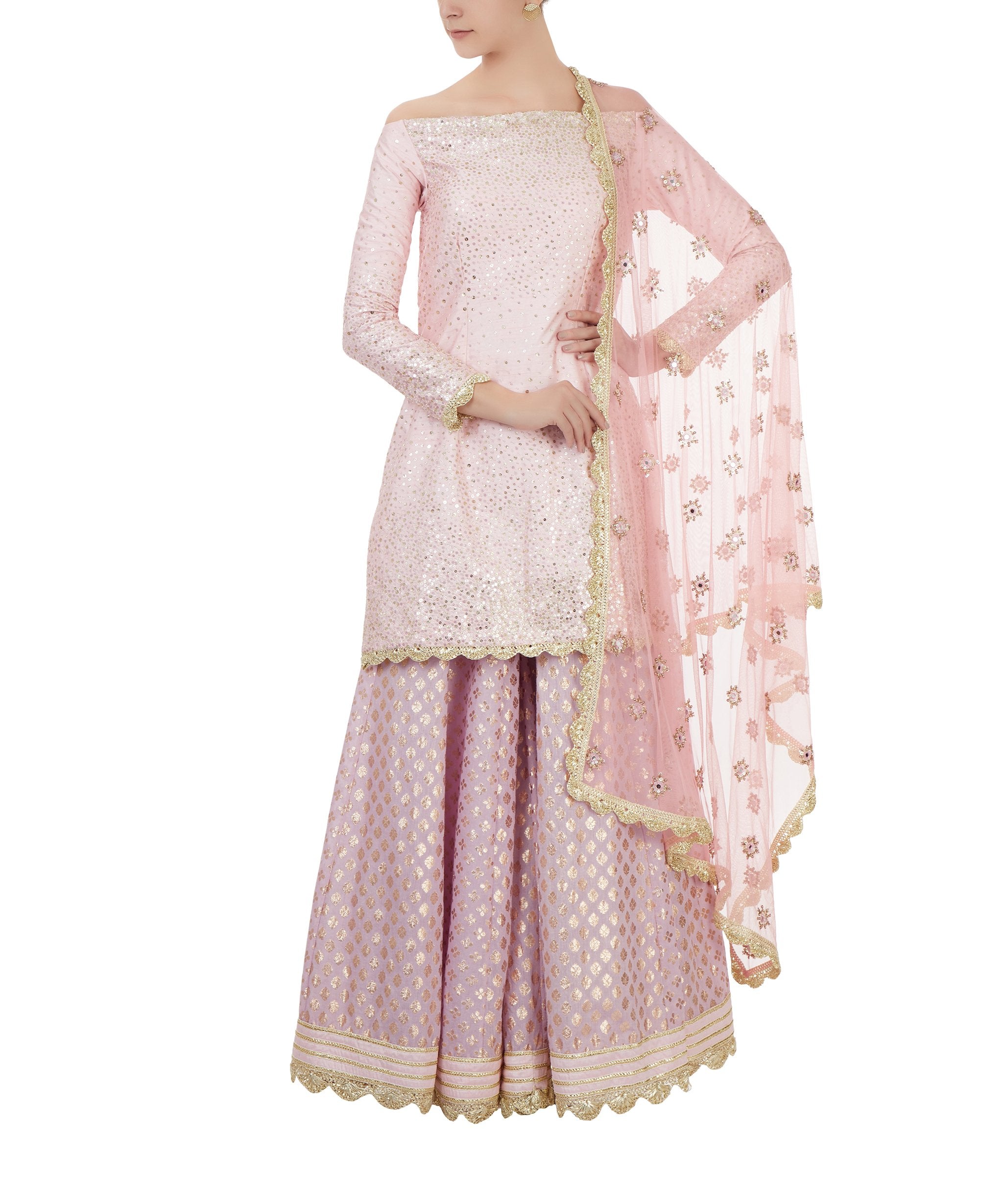 Lilac Chanderi Sharara Set