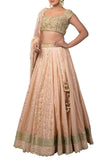 Peach Color Raw Silk Lehenga Choli and Dupatta Set