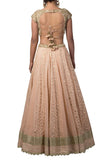 Peach Color Raw Silk Lehenga Backless Choli with beautiful Lathkans