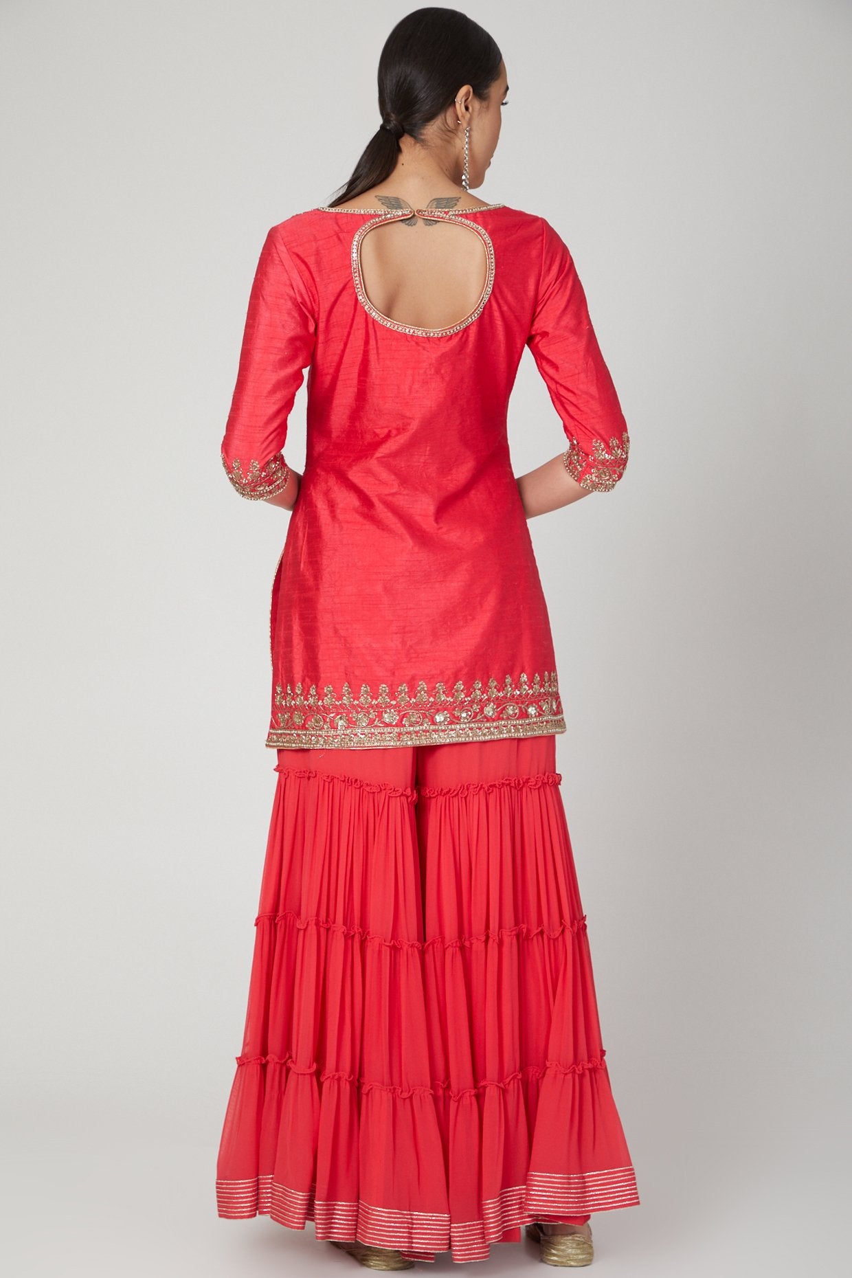 Embroidered Red Sharara back