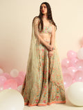 Mint Green Printed & Embroidered Lehenga Set