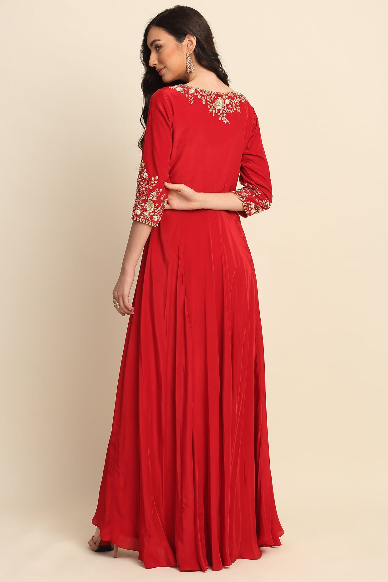 Red Silk Crepe Kurta Set