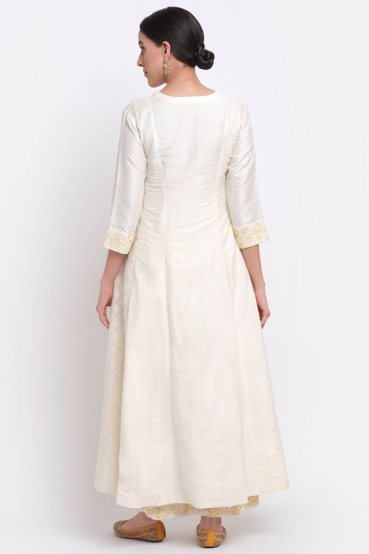 Ivory And Yellow Chanderi Suit Set