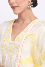 Ivory And Yellow Chanderi Suit Set
