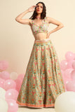 Mint Green Printed & Embroidered Lehenga Set