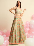 Mint Green Printed & Embroidered Lehenga Set