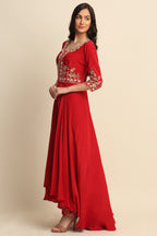 Red Silk Crepe Kurta Set