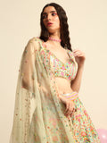 Mint Green Printed & Embroidered Lehenga Set