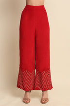 Red Silk Crepe Kurta Set