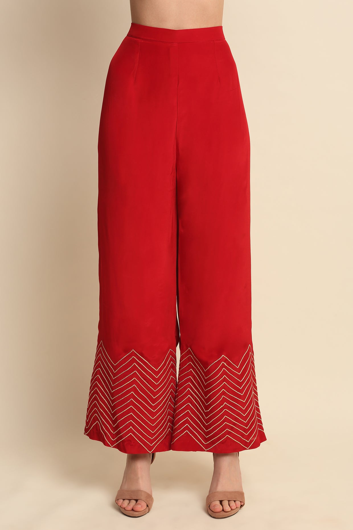 Red Silk Crepe Kurta Set