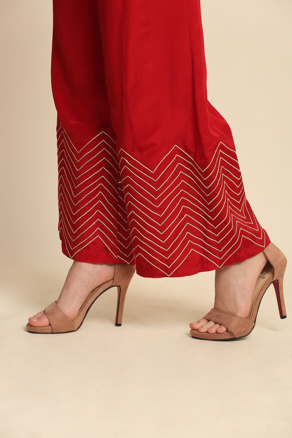Red Silk Crepe Kurta Set