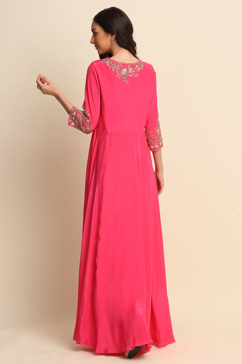 Pink Silk Crepe Kurta Set