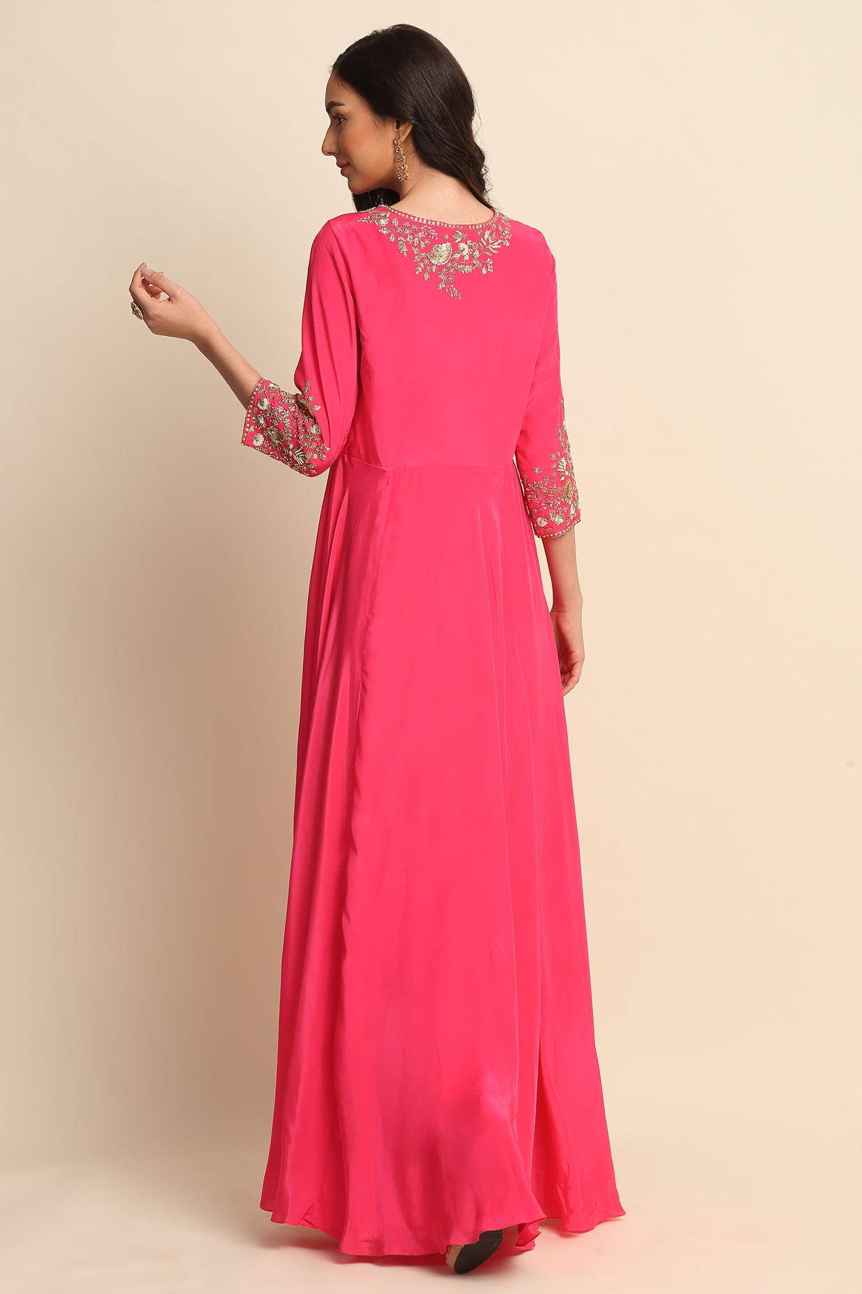 Pink Silk Crepe Kurta Set
