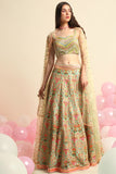 Mint Green Printed & Embroidered Lehenga Set