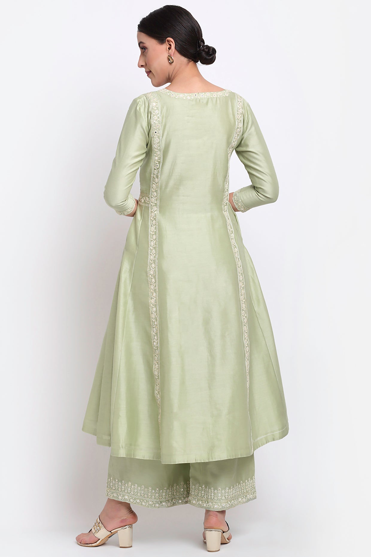 Pista Green Chanderi Suit Set