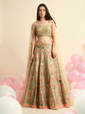 Mint Green Printed & Embroidered Lehenga Set