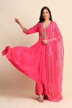 Pink Silk Crepe Kurta Set