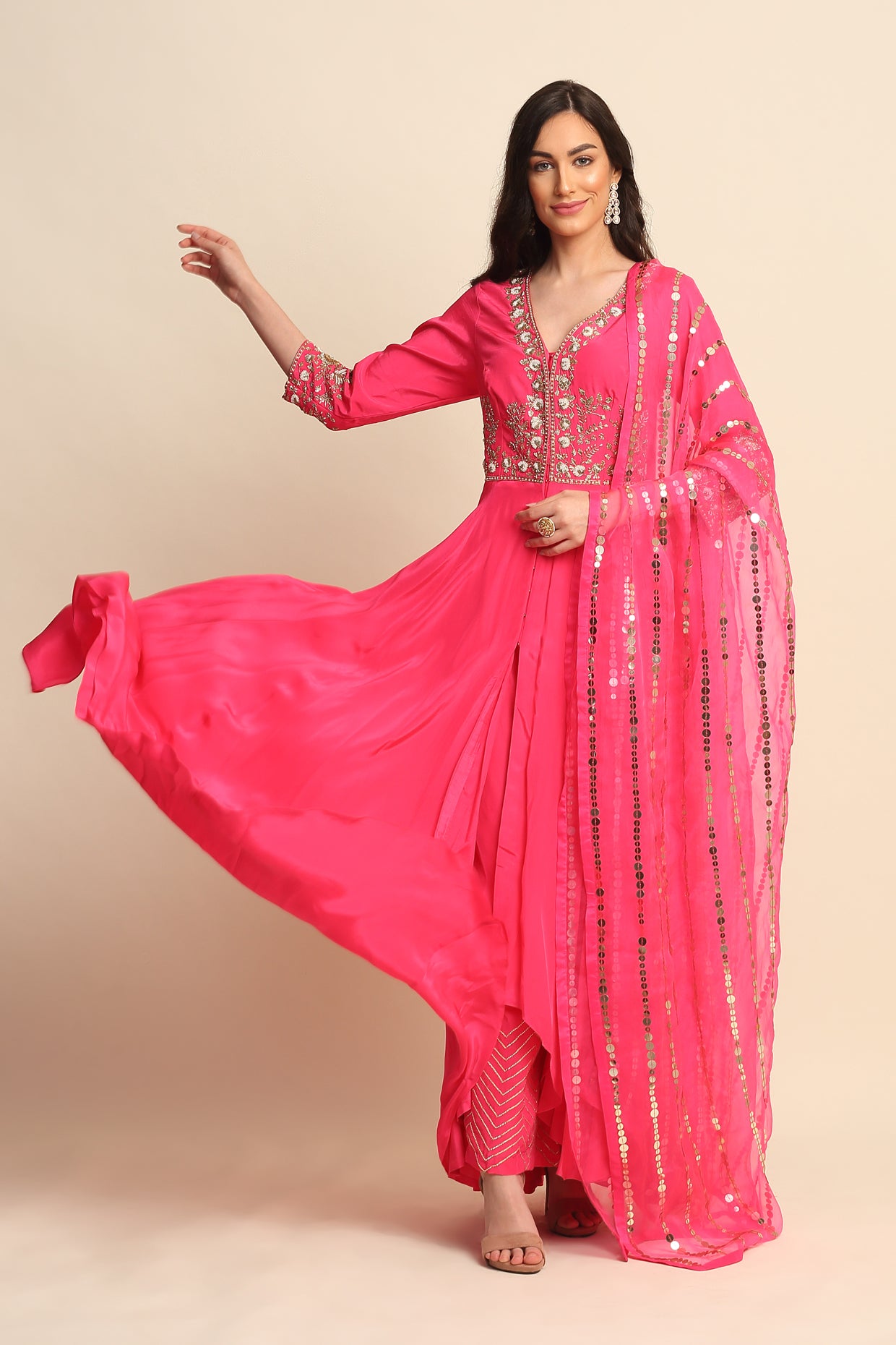Pink Silk Crepe Kurta Set