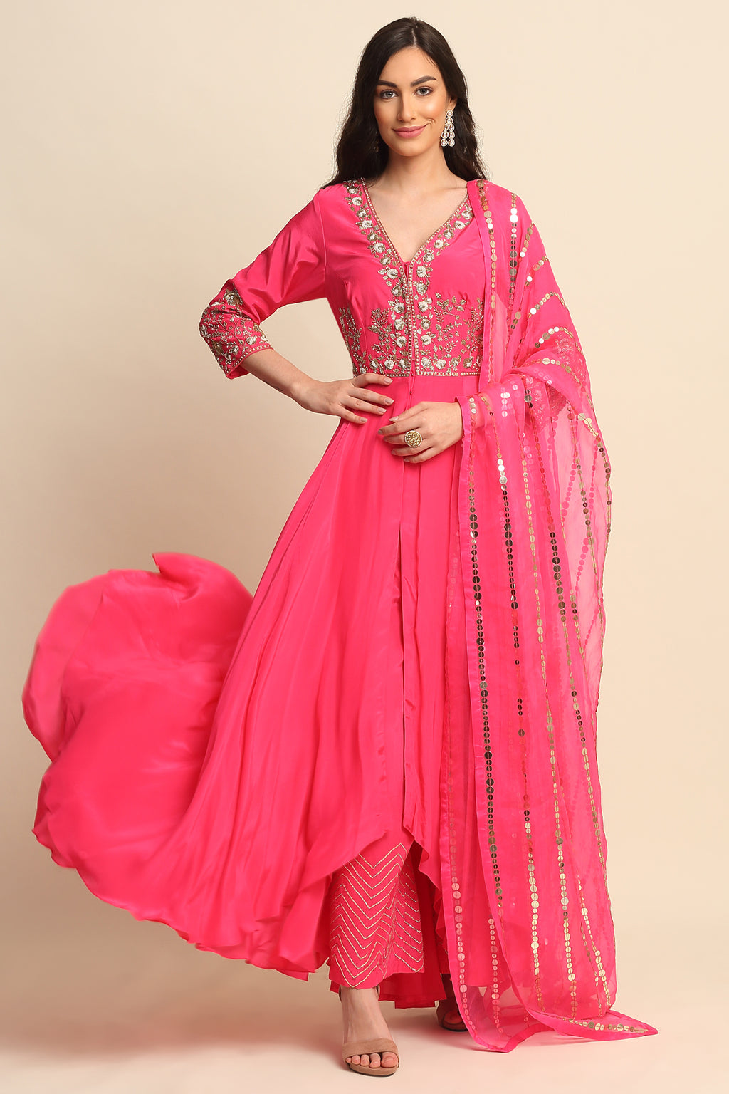 Pink Silk Crepe Kurta Set