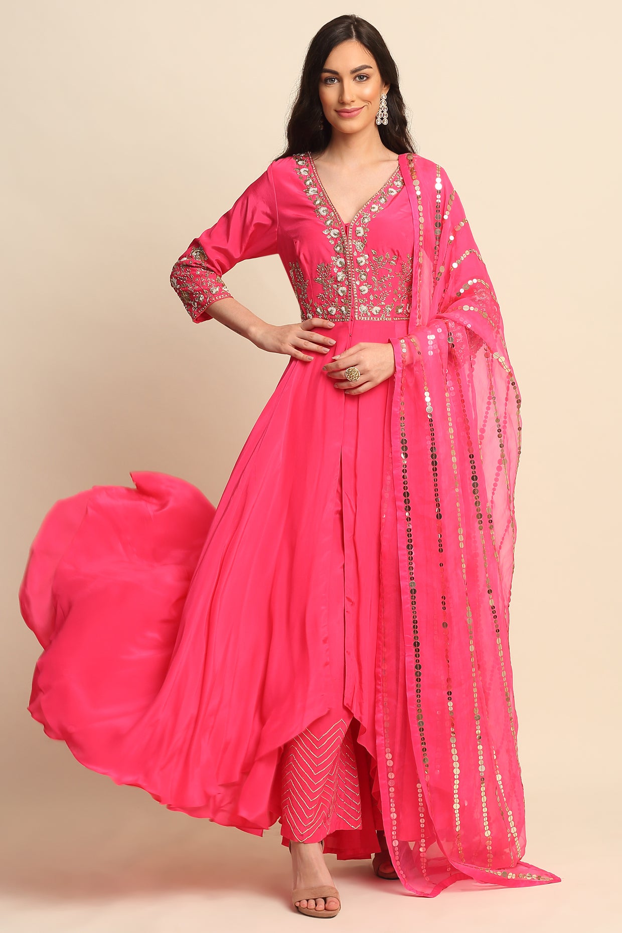 Pink Silk Crepe Kurta Set