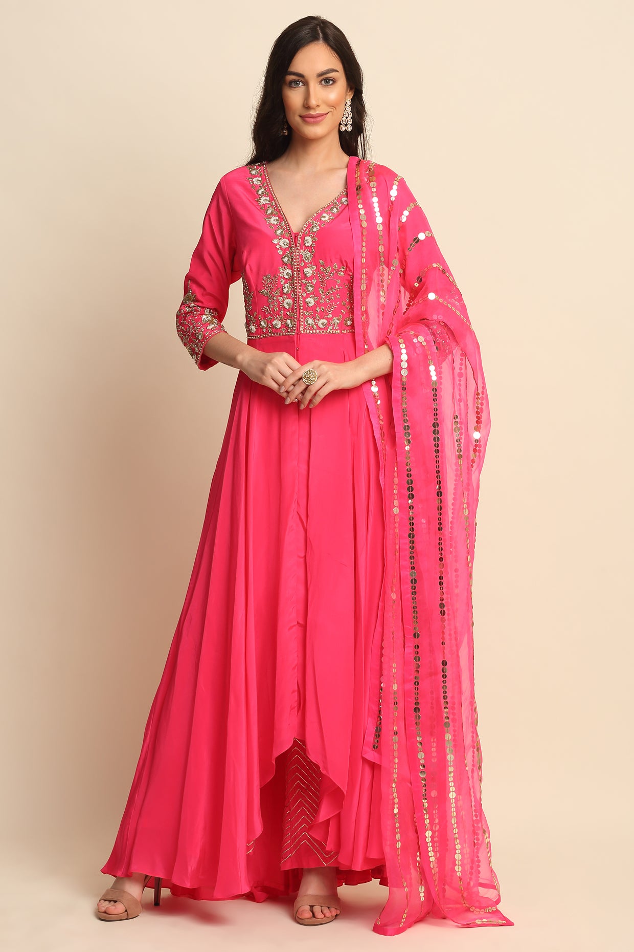 Pink Silk Crepe Kurta Set