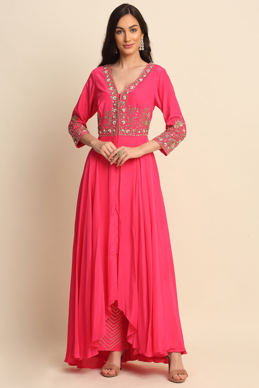 Pink Silk Crepe Kurta Set