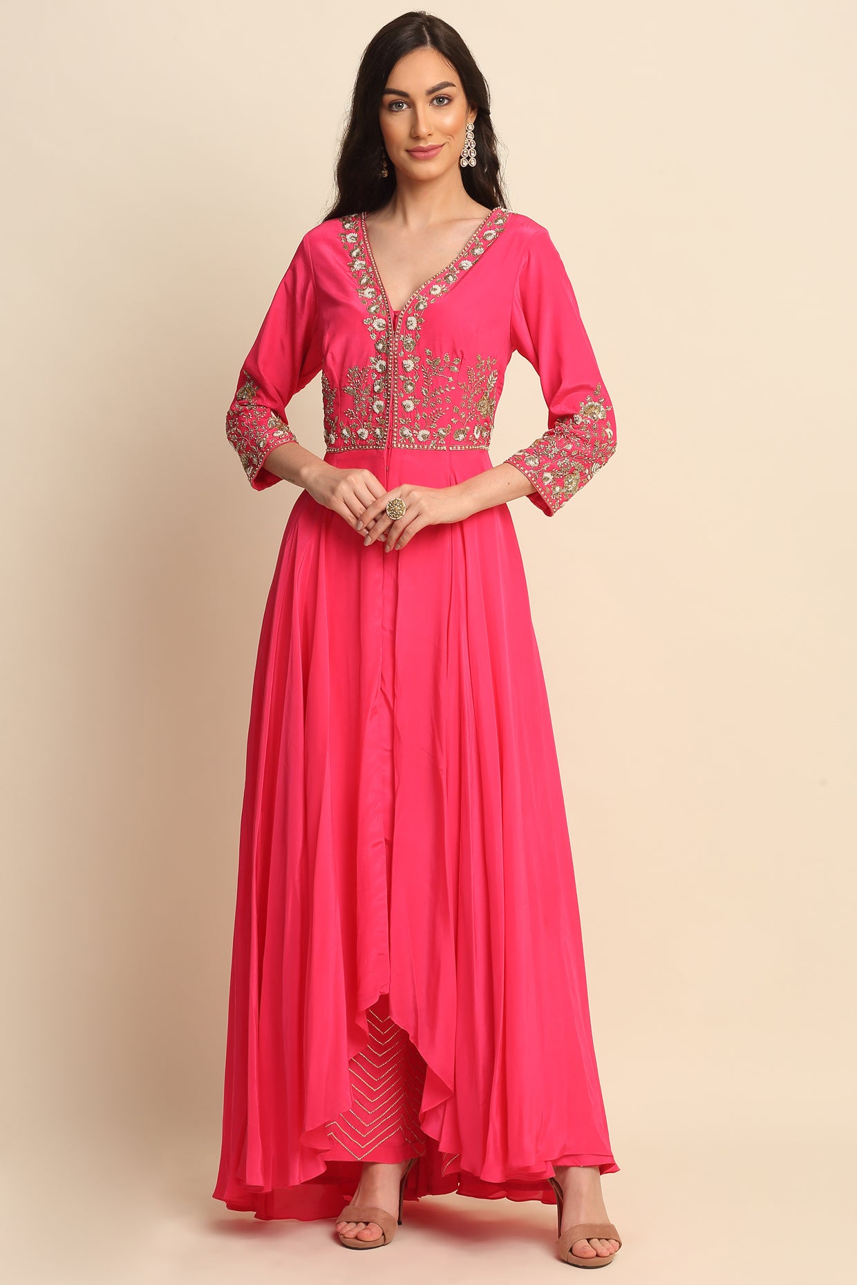 Pink Silk Crepe Kurta Set