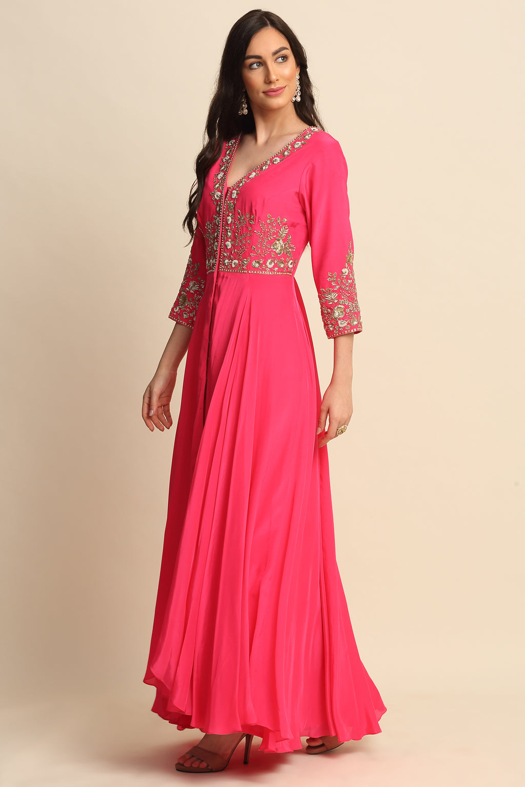 Pink Silk Crepe Kurta Set