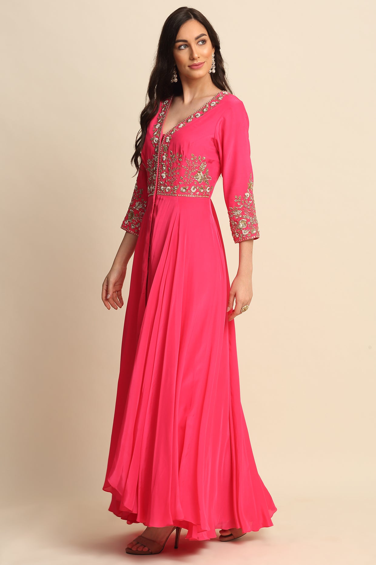 Pink Silk Crepe Kurta Set