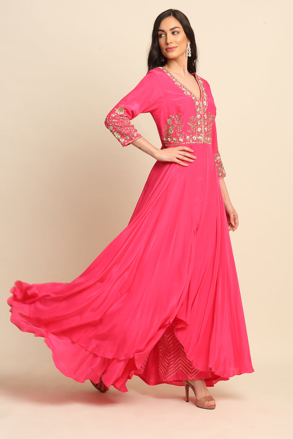 Pink Silk Crepe Kurta Set