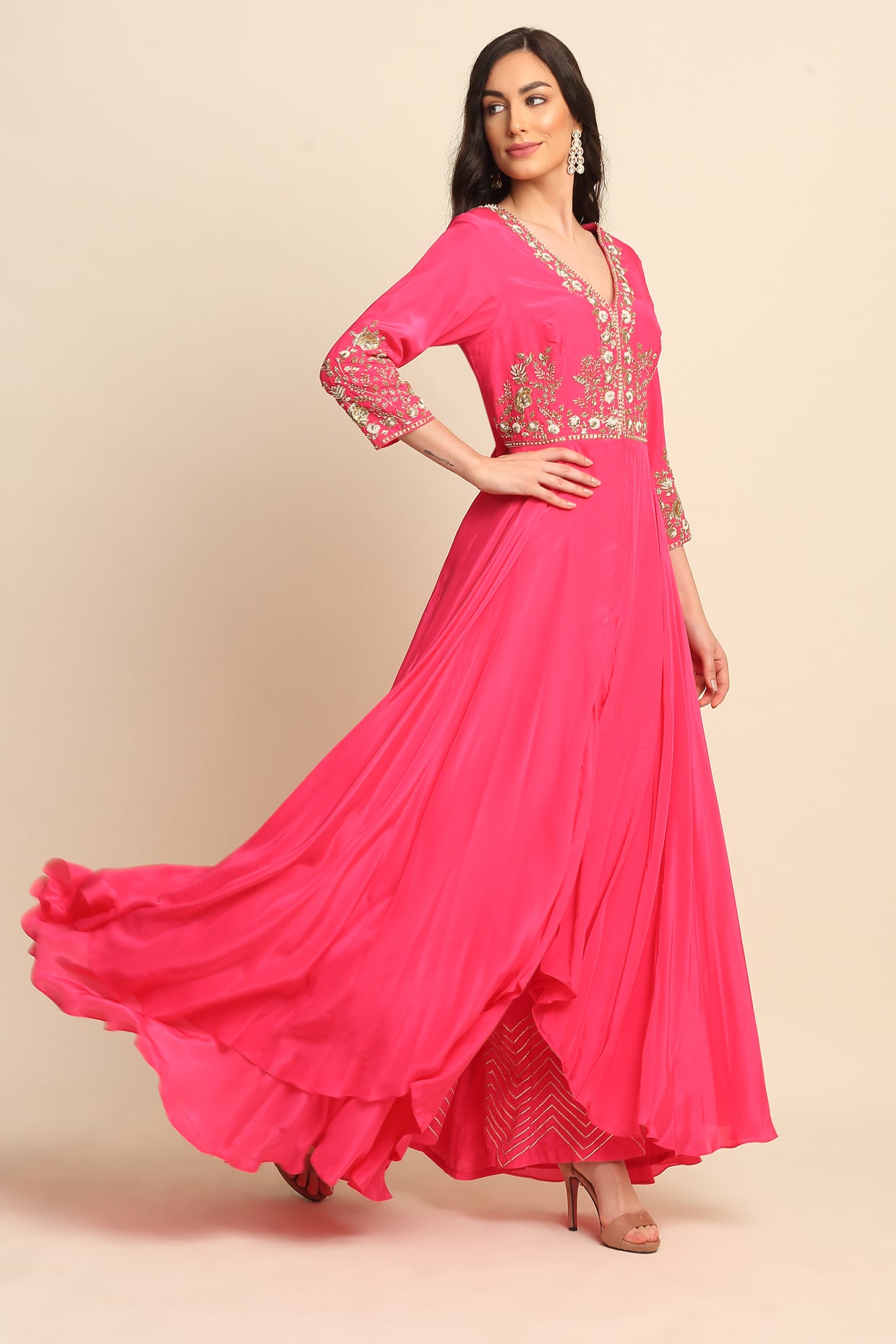 Pink Silk Crepe Kurta Set