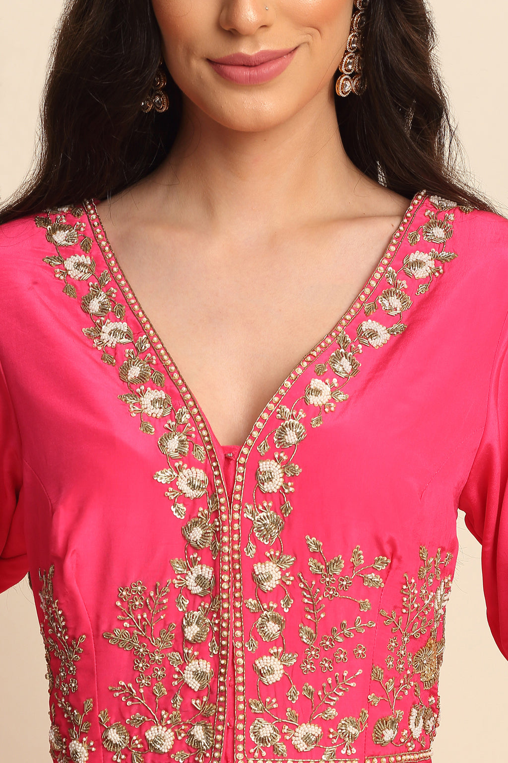 Pink Silk Crepe Kurta Set