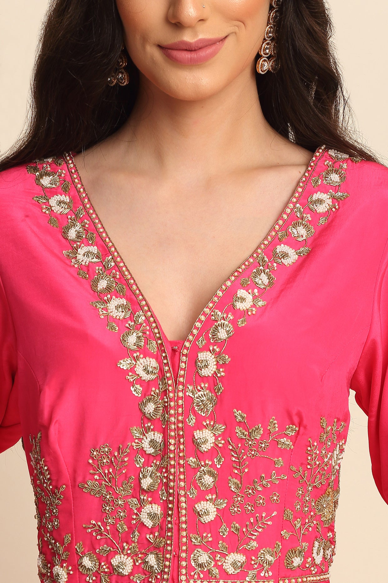 Pink Silk Crepe Kurta Set
