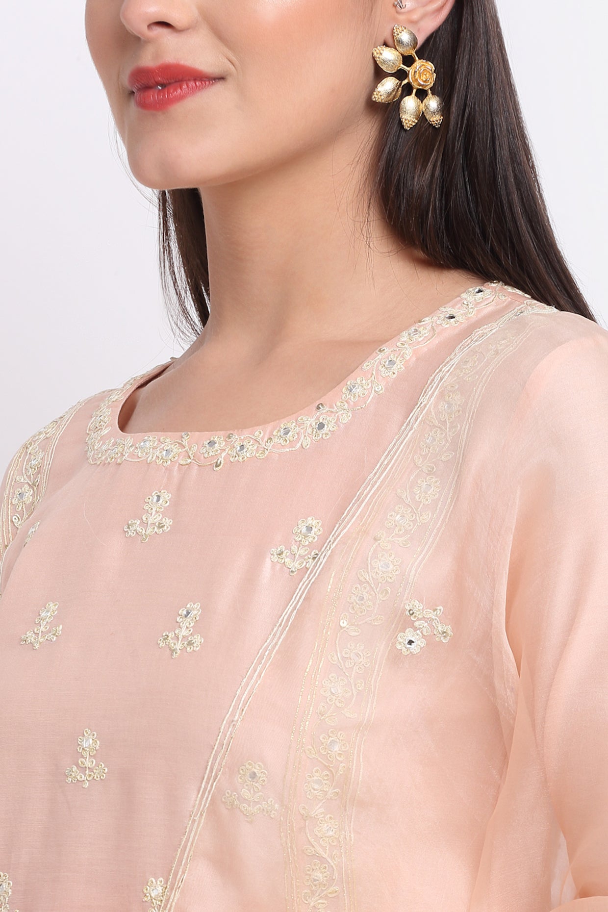 Peach Chanderi Suit Set