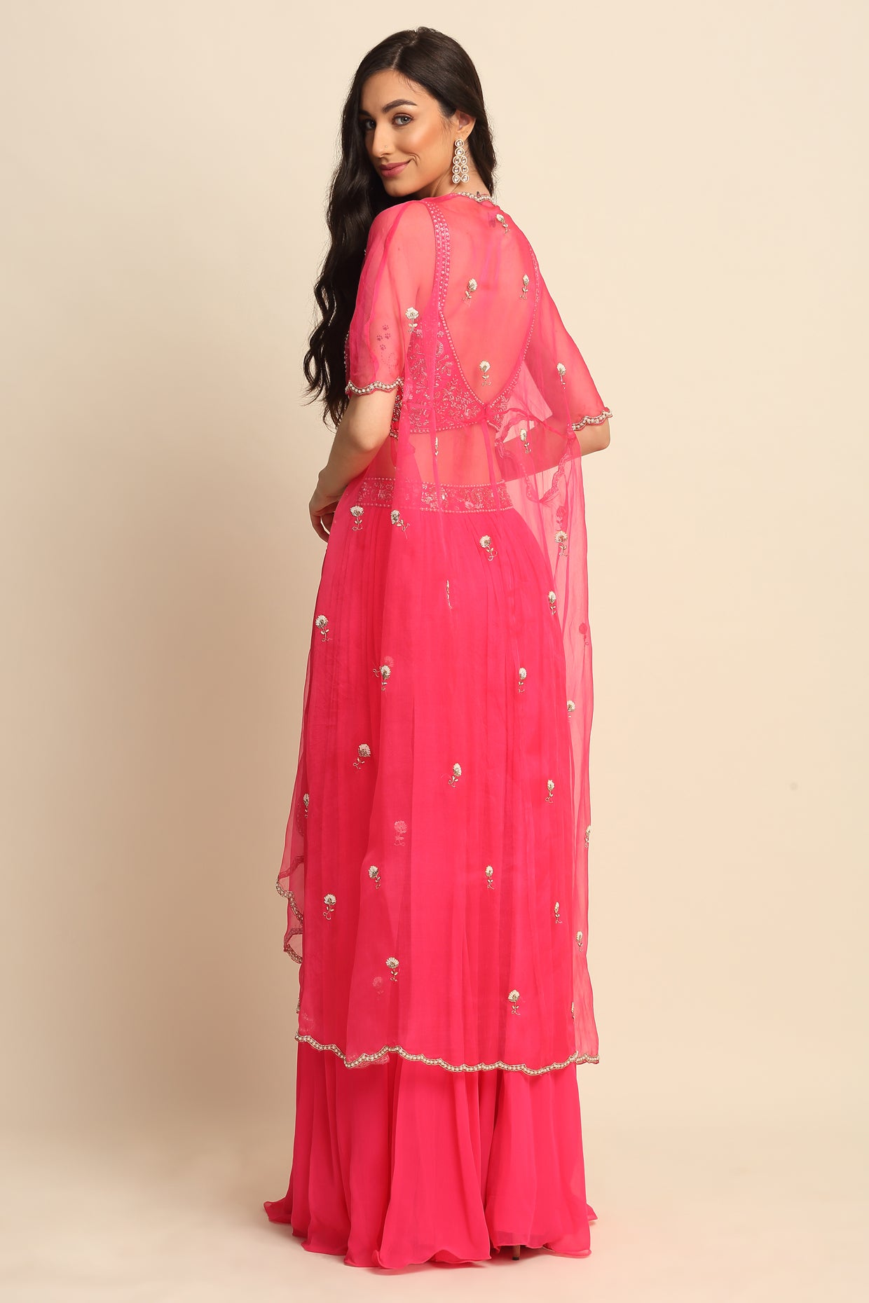 Fuchsia Georgette Sharara Set