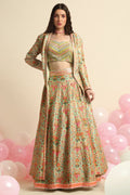 Mint Green Printed & Embroidered Lehenga Jacket Set