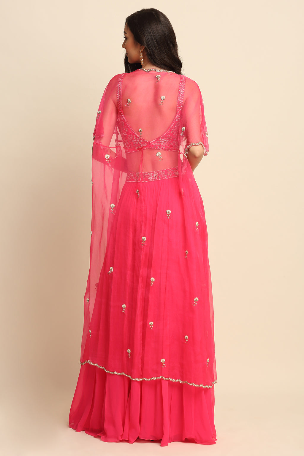 Fuchsia Georgette Sharara Set