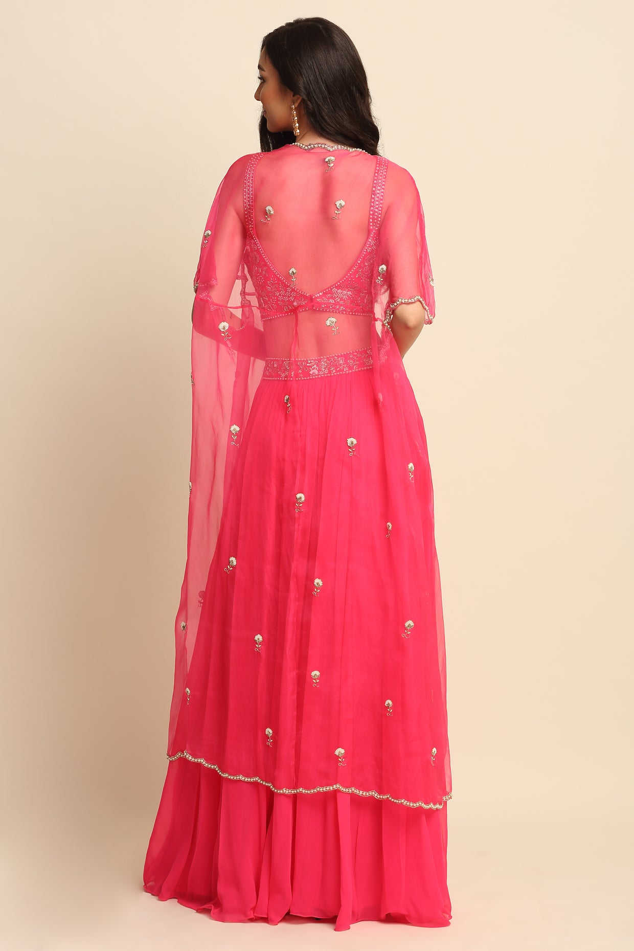 Fuchsia Georgette Sharara Set
