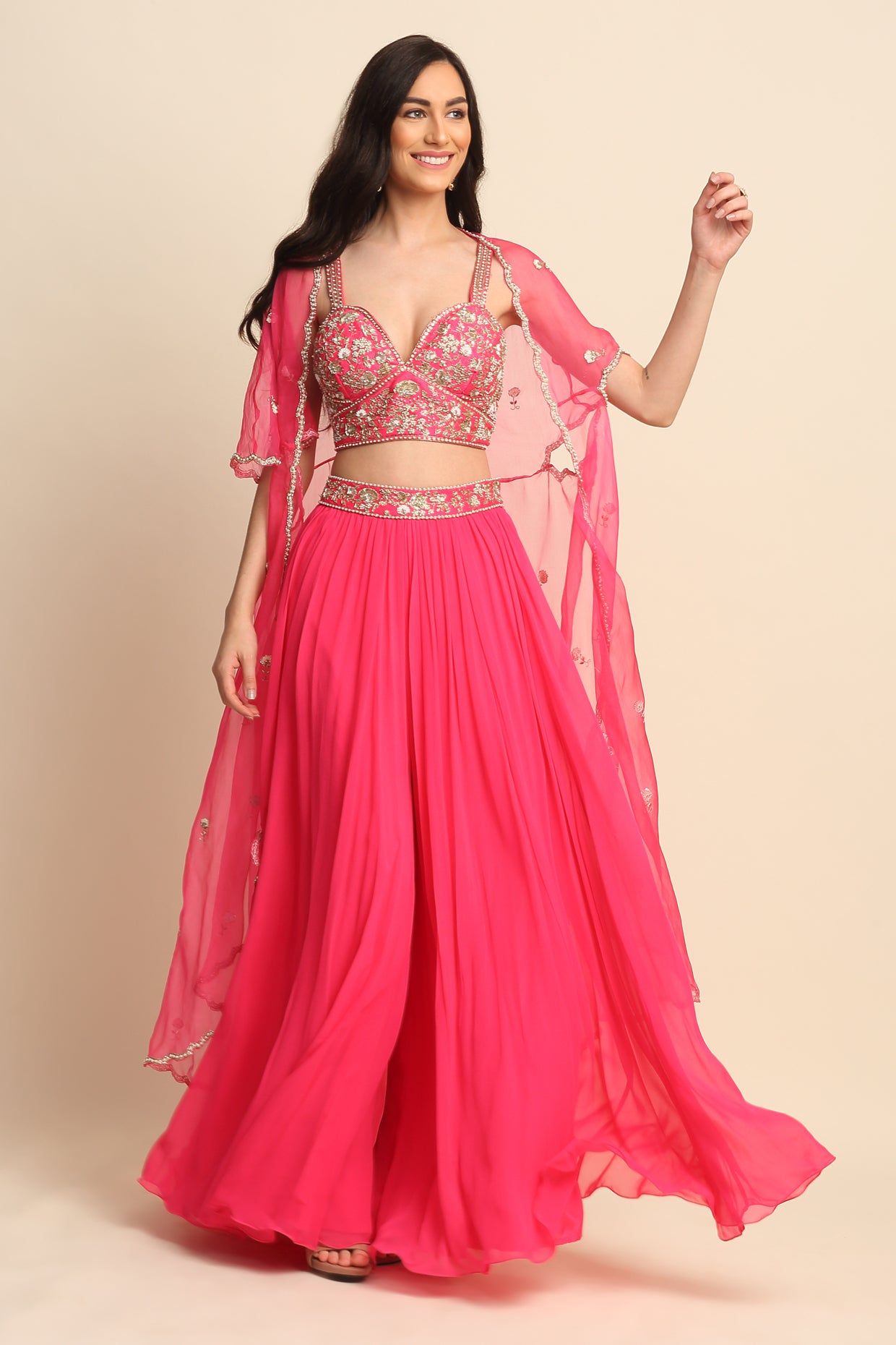 Fuchsia Georgette Sharara Set