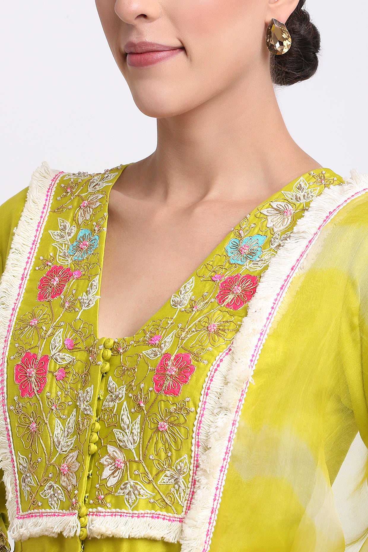 Lime Green Chanderi Suit Set