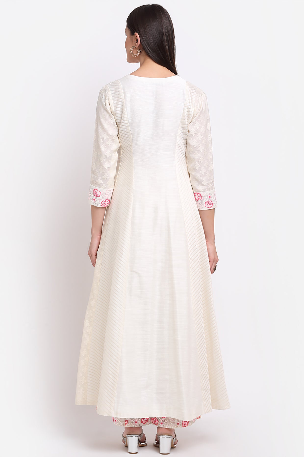 Ivory And Pink Chanderi Suit Set