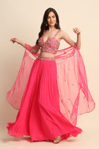 Fuchsia Georgette Sharara Set