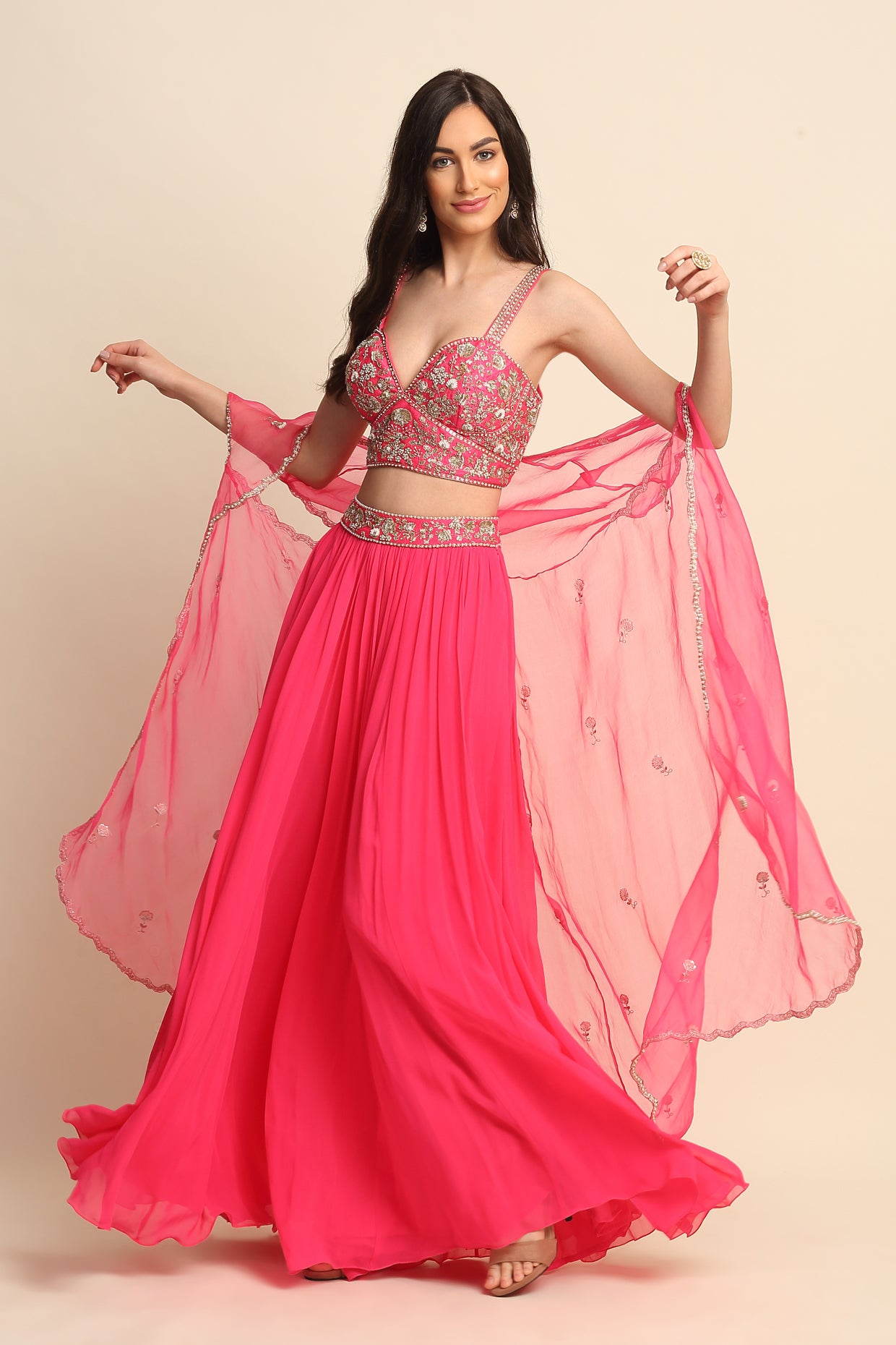 Fuchsia Georgette Sharara Set