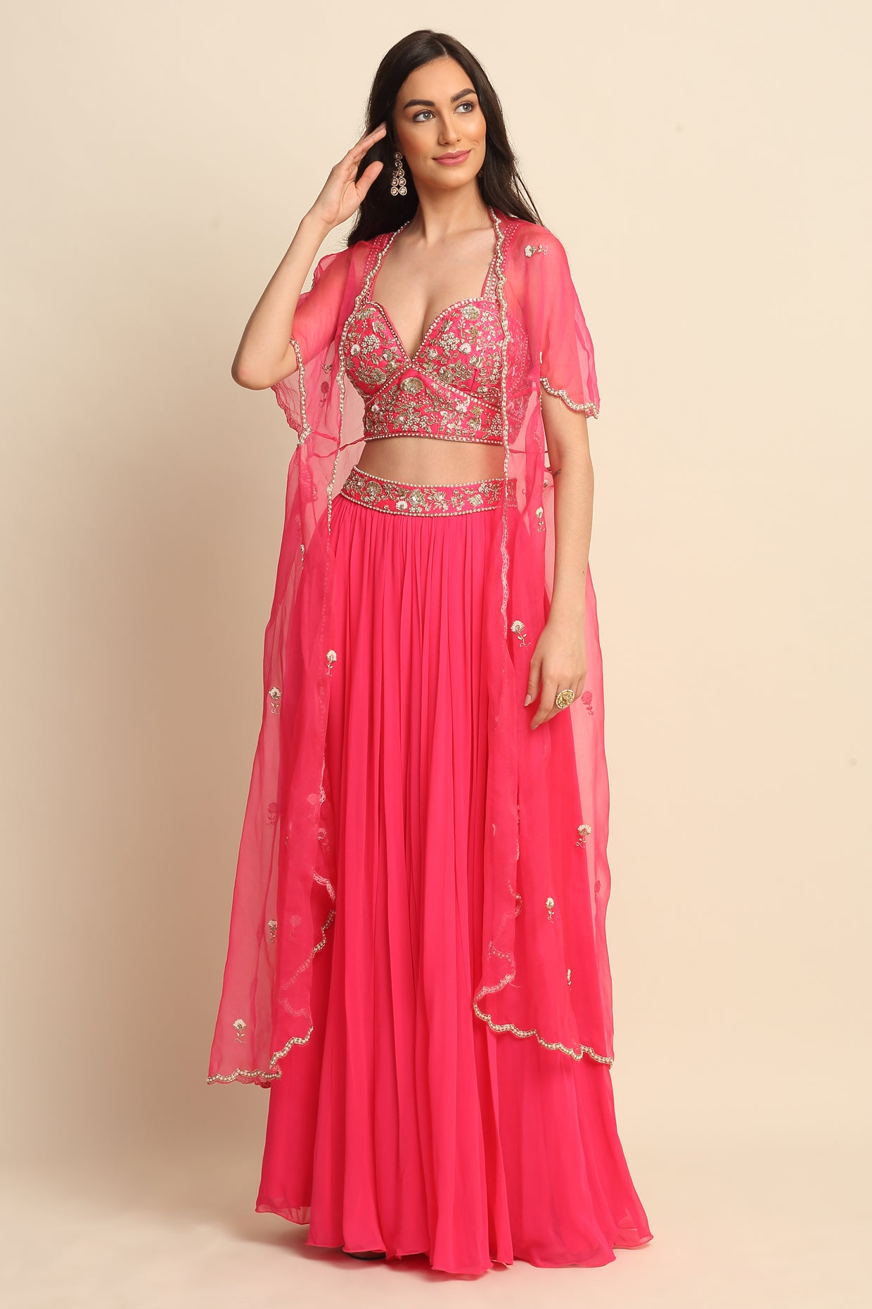 Fuchsia Georgette Sharara Set