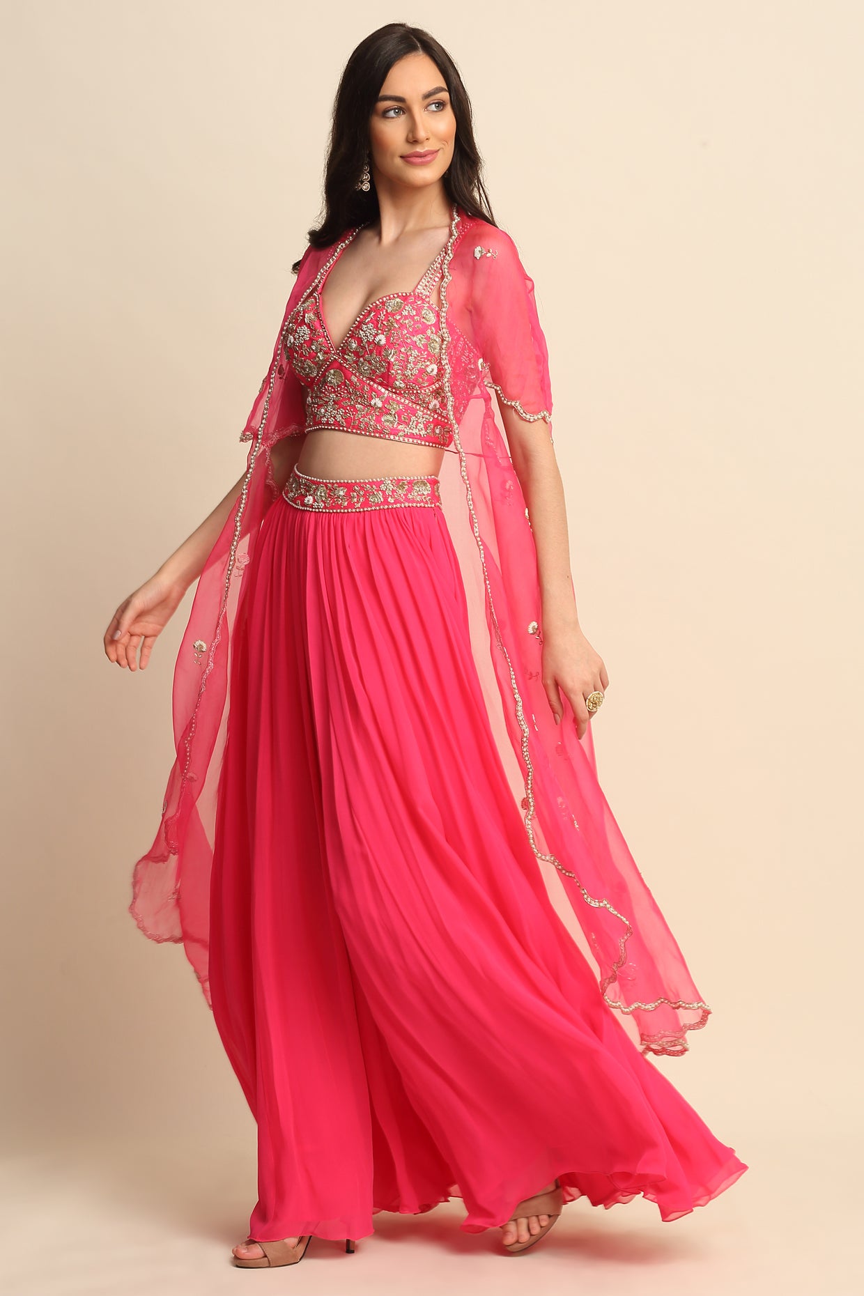 Fuchsia Georgette Sharara Set