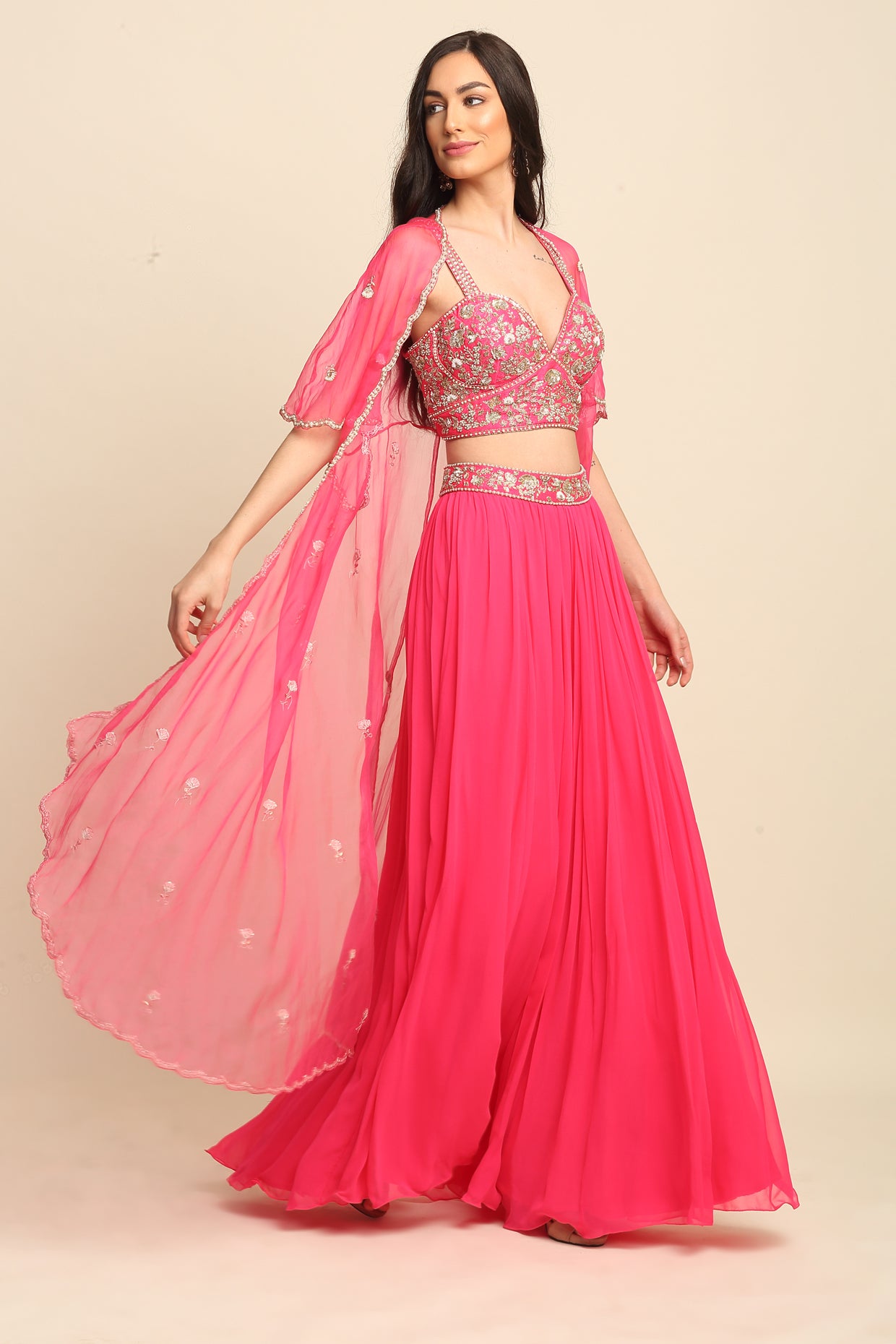 Fuchsia Georgette Sharara Set
