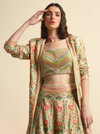 Mint Green Printed & Embroidered Lehenga Jacket Set